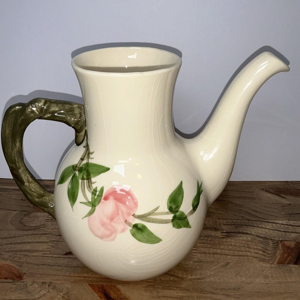 Franciscan Desert Rose Coffee Pot W/ Lid USA Pink Roses Green Handle Pottery Vtg - Picture 6 of 15